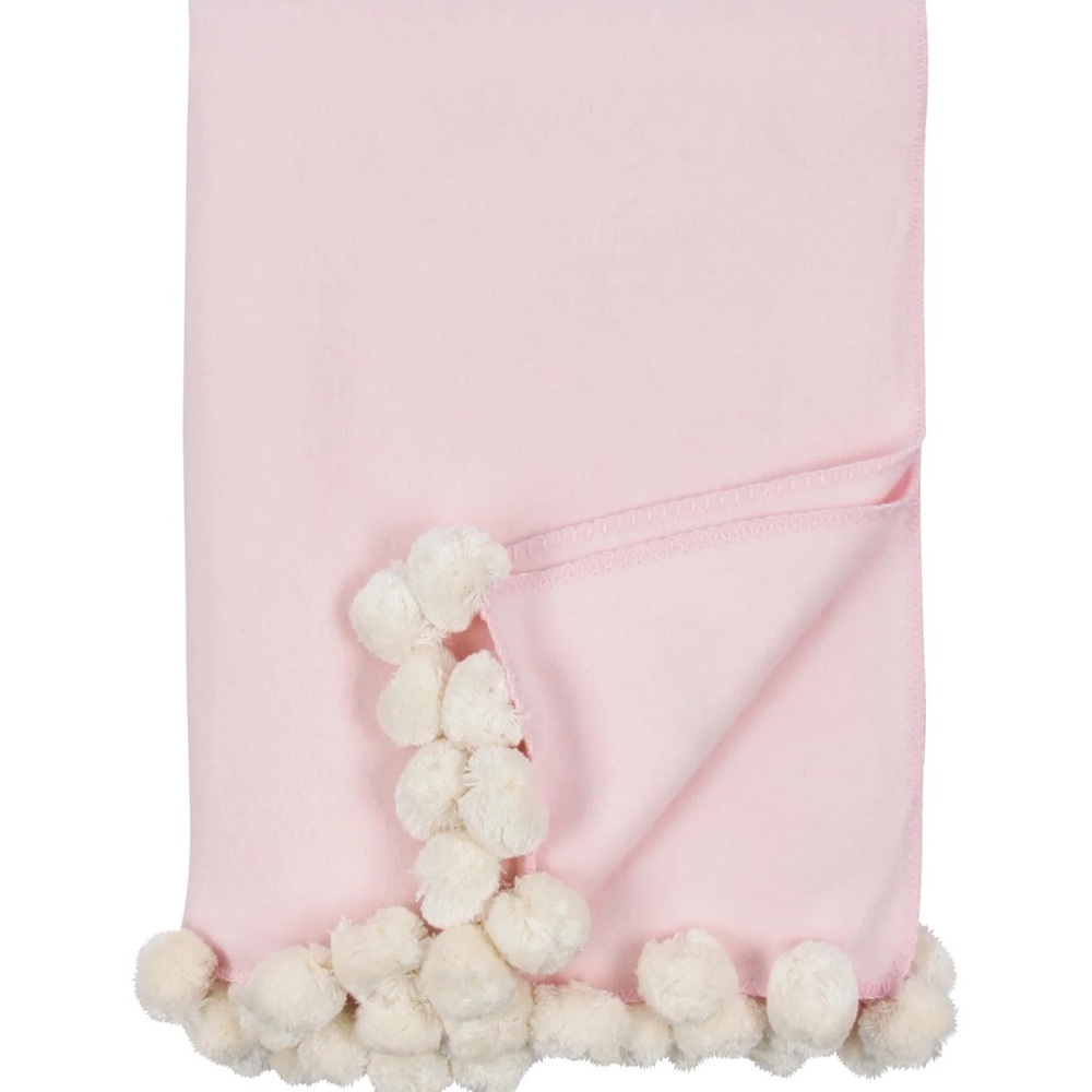 Malibu Luxxe pom pom throw Size 50" X 65" Pink/Ivory